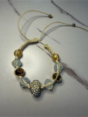 Beaded Crystal Macrame Bracelet - Ivory with Gold & Opal Beads